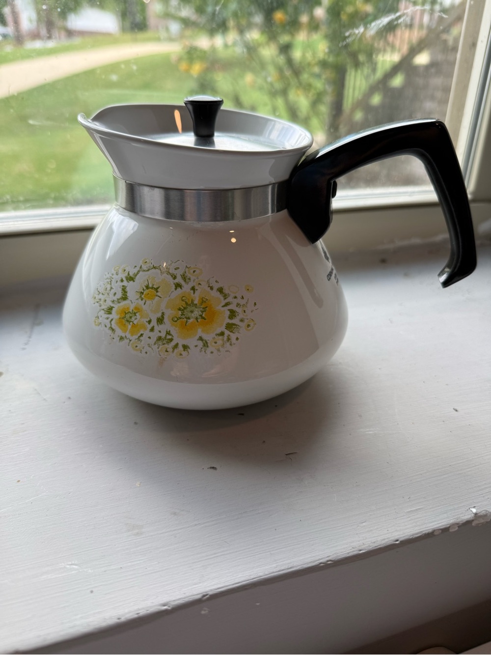 Corning Ware Stovetop Coffee Pot with Yellow Flower Accent - Picture 2 of 6